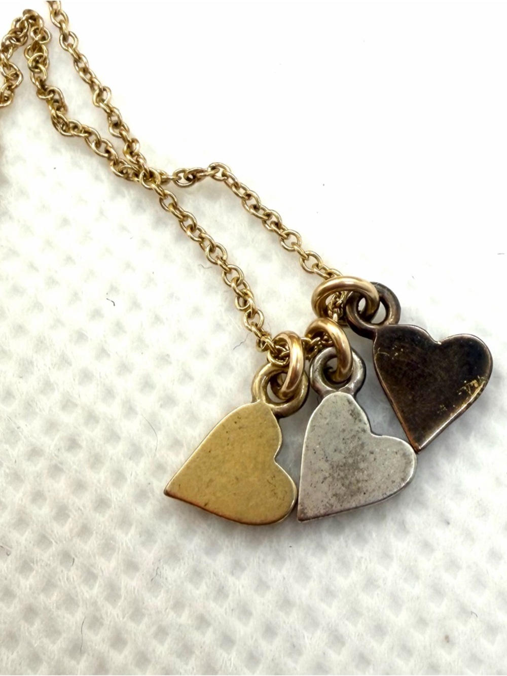 18” .925 Stamped Triple Heart Pendant Necklace - Gold, Silver, Bronze